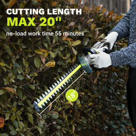 DEKOPRO hedge trimmer with 20-inch dual-action blade delivers smooth cuts.