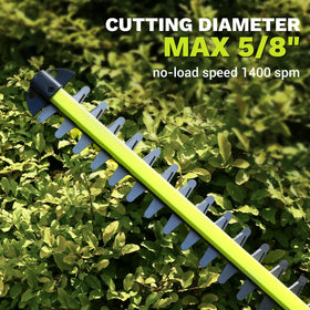 DEKOPRO hedge trimmer shows ergonomic-180-degree-handle for comfortable trimming.