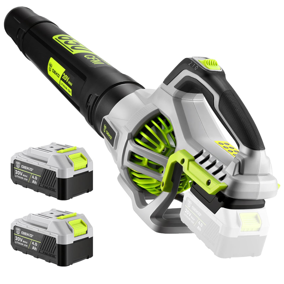 DEKOPRO cordless leaf blower delivering up to 650 CFM for quick yard cleanup