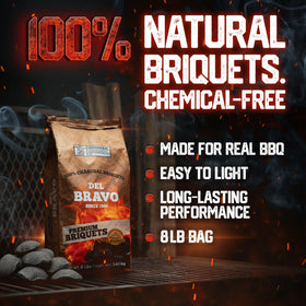 Del Bravo briquettes easy-light offer quick startup without lighter fluid.