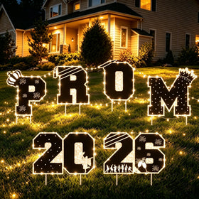 Delaimastor Prom 2026 yard sign in black and silver, ideal outdoor decor.