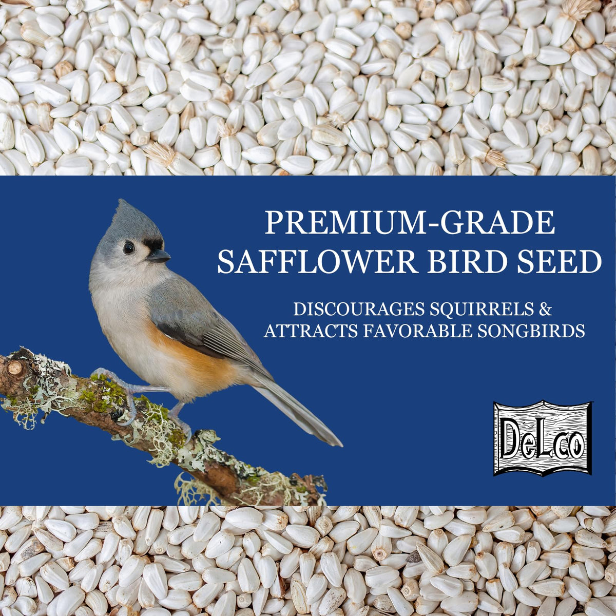 DeLco cardinals and songbirds feeding on safflower seed at a backyard feeder