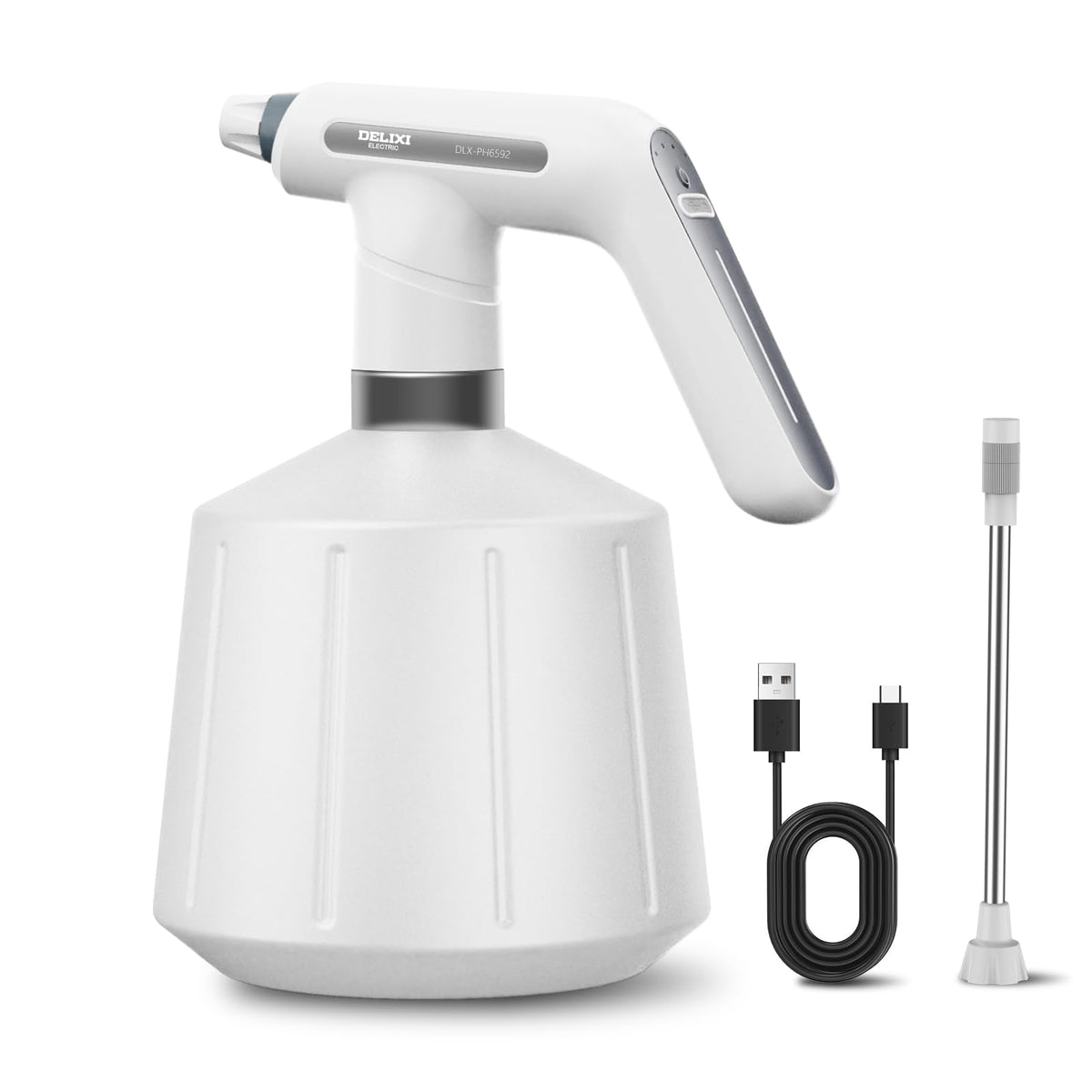 DELIXI electric spray bottle 2L with wide mist mode for gentle plant watering.