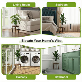 Delma wood plant stand L side view supports larger greenery with stable base.