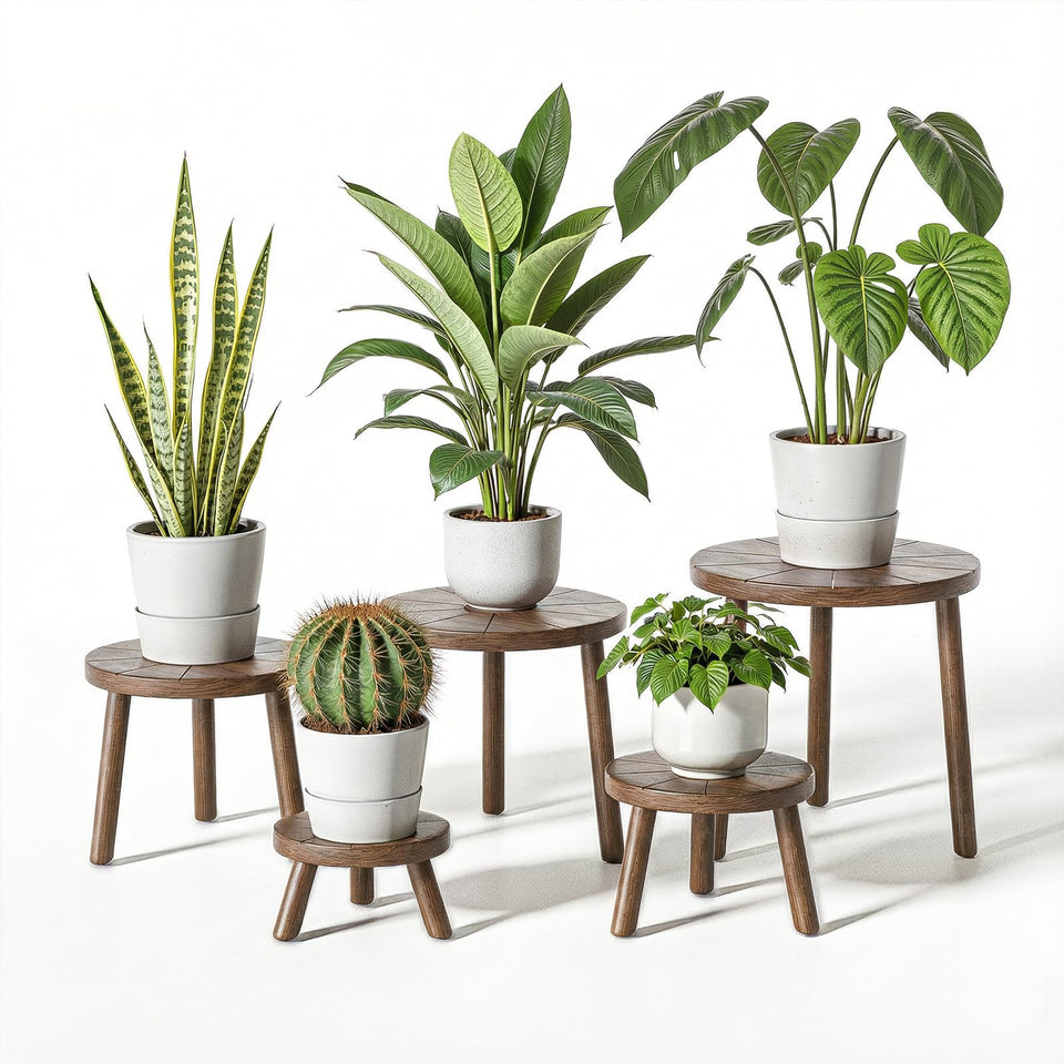 Delma wood plant stand XS side view showing compact elegance for small pots.