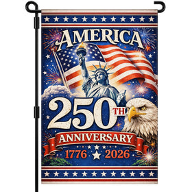 Deloky 250th anniversary flag front view with patriotic symbols for outdoor display.