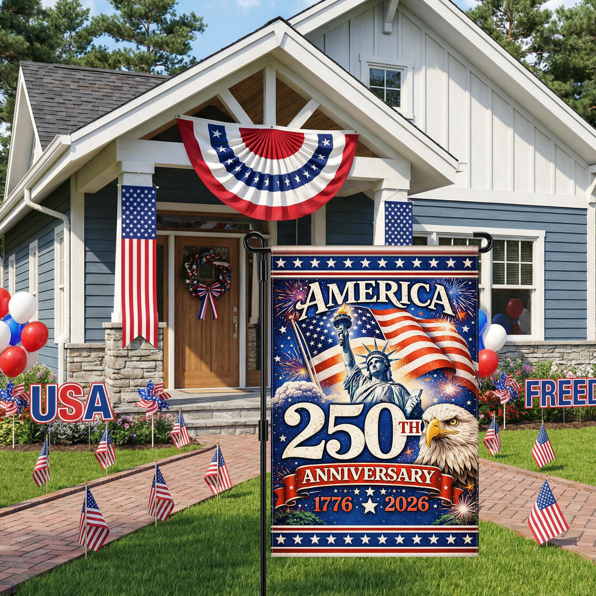 Deloky 18x12 inch flag size fits most garden stands.