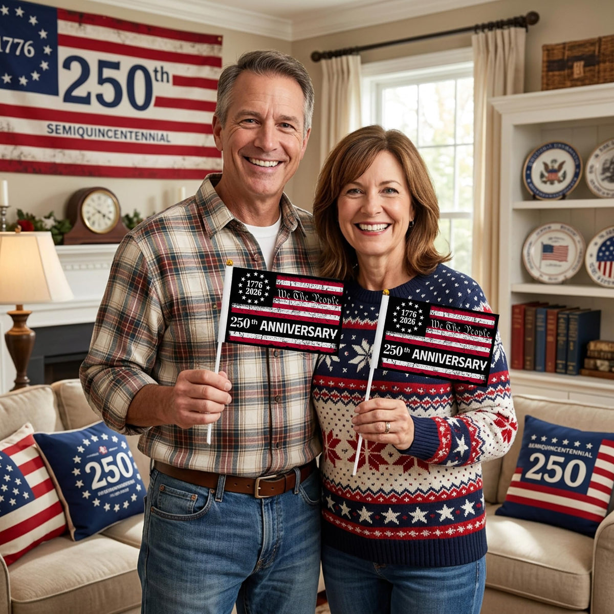 Deloky USA 250th flag with 11-inch flagpole for easy display.