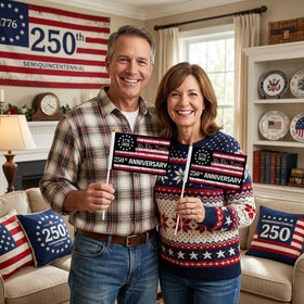 Deloky USA 250th flag with 11-inch flagpole for easy display.