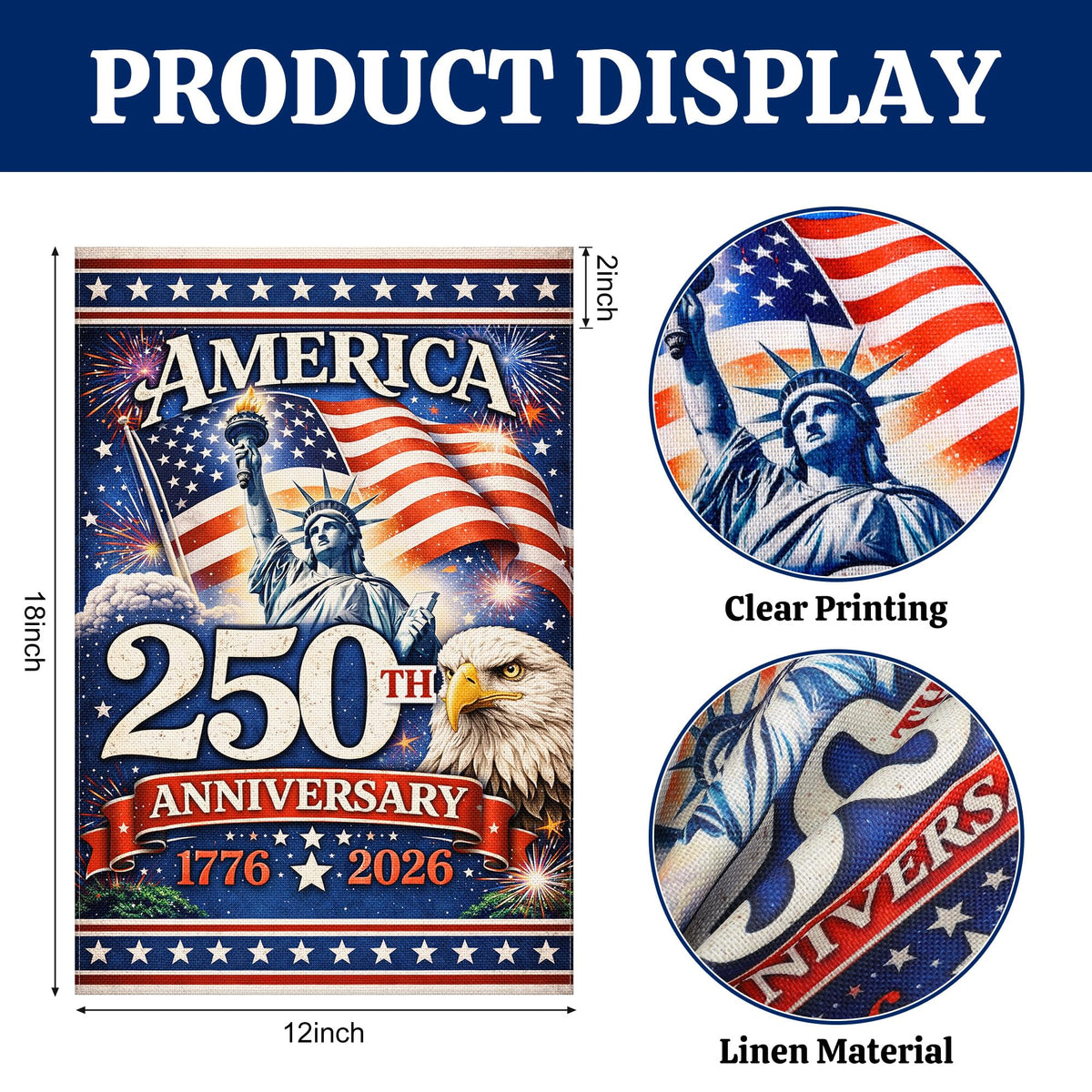 Deloky USA garden banner close-up shows linen material and durability.