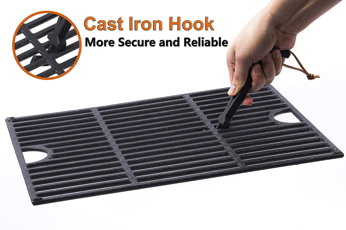 DELSbbq 8-inch-long barbecure grid lifter in action lifting a hot grate
