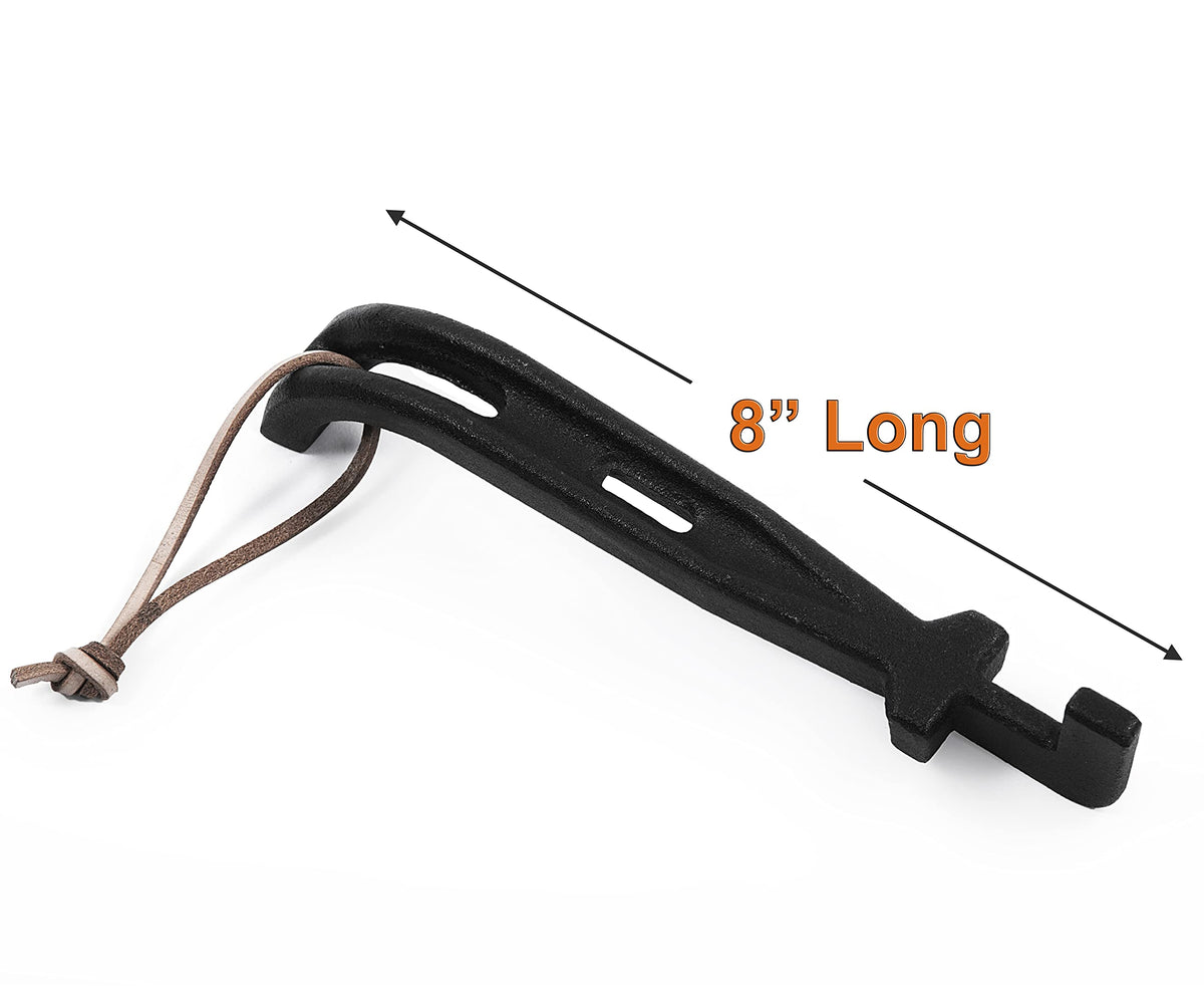 DELSbbq grid lifter with leather lanyard hanging for convenient storage