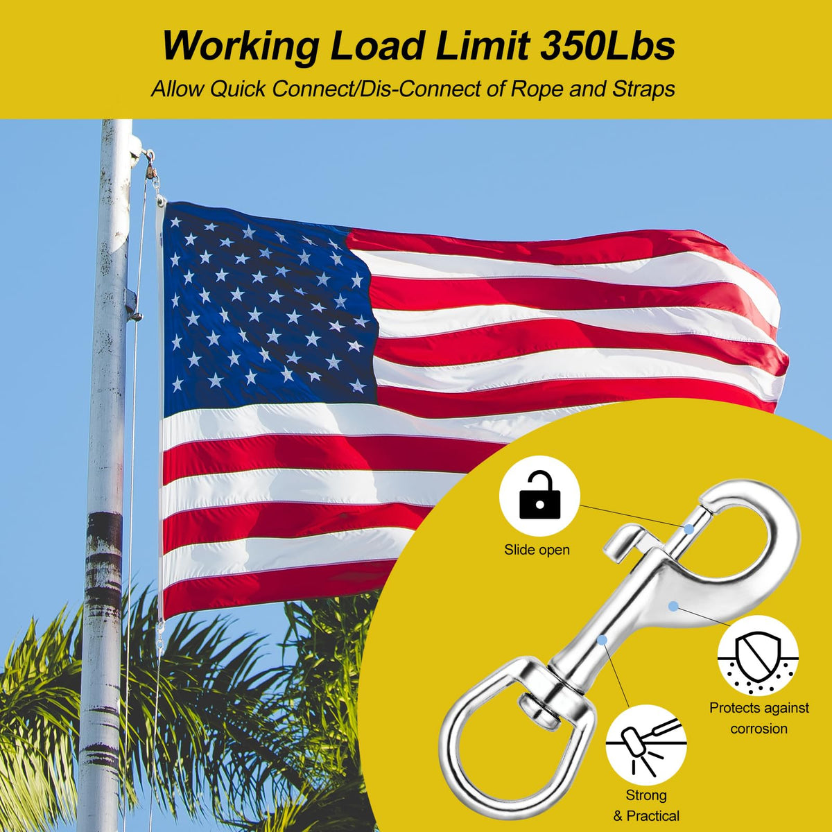 DELSWIN 350-lbs safety load clip ensures reliability in windy conditions.