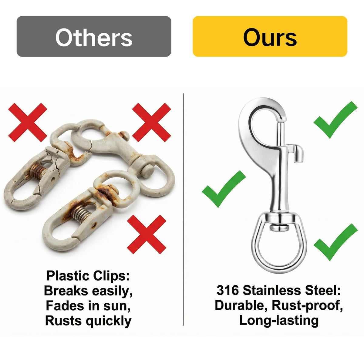 DELSWIN marine hardware clip ideal for flagpoles or gear organization.