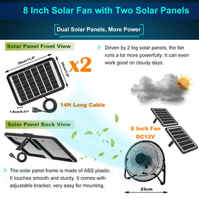 Delume dual 25W solar panels powering the fan for efficient daytime cooling.