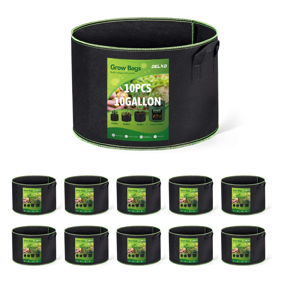 Delxo 10-gallon fabric grow bag pack for versatile planting.