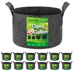 Delxo 12-pack 15-gallon grow bags ready for versatile container gardening.