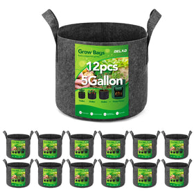 Delxo 12-pack 5-gallon grow bags ready for setup, ideal for versatile gardening.