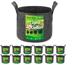 Delxo 12-pack 10-gallon grow bags setup for versatile planting and easy relocation.