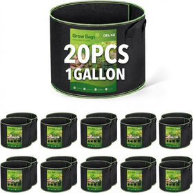 Delxo 20-pack 1-gallon grow bags for compact, reusable gardening.