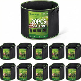 Delxo 20-pack 5-gallon grow bags assembly view with sturdy handles and breathable fabric