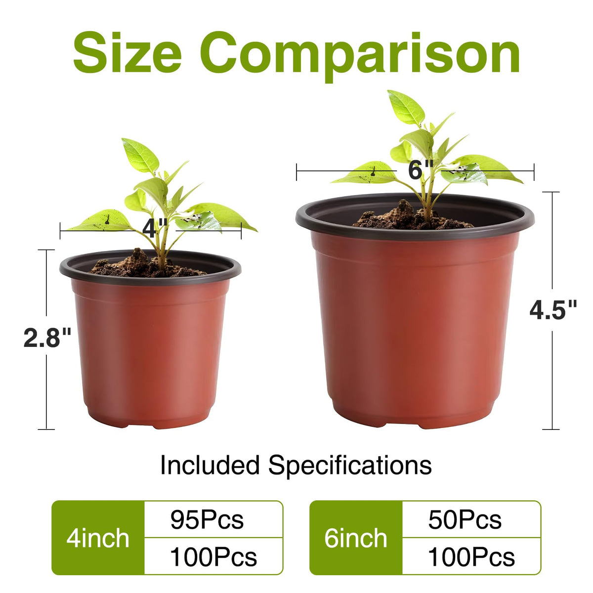 Delxo 4-inch red nursery pot side view, durable with drainage holes.