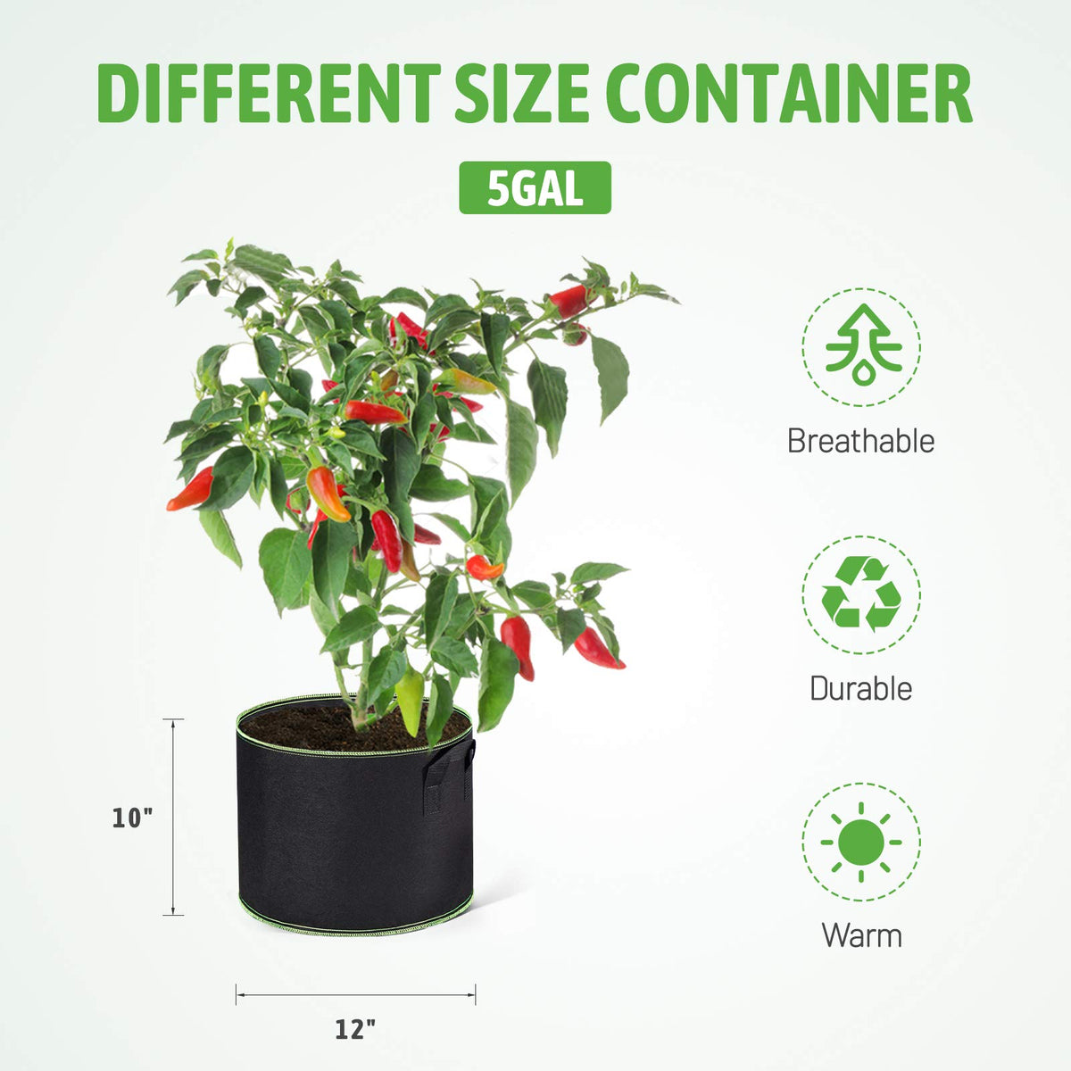 Delxo 5-gallon grow bags side view showing large capacity for multiple plants