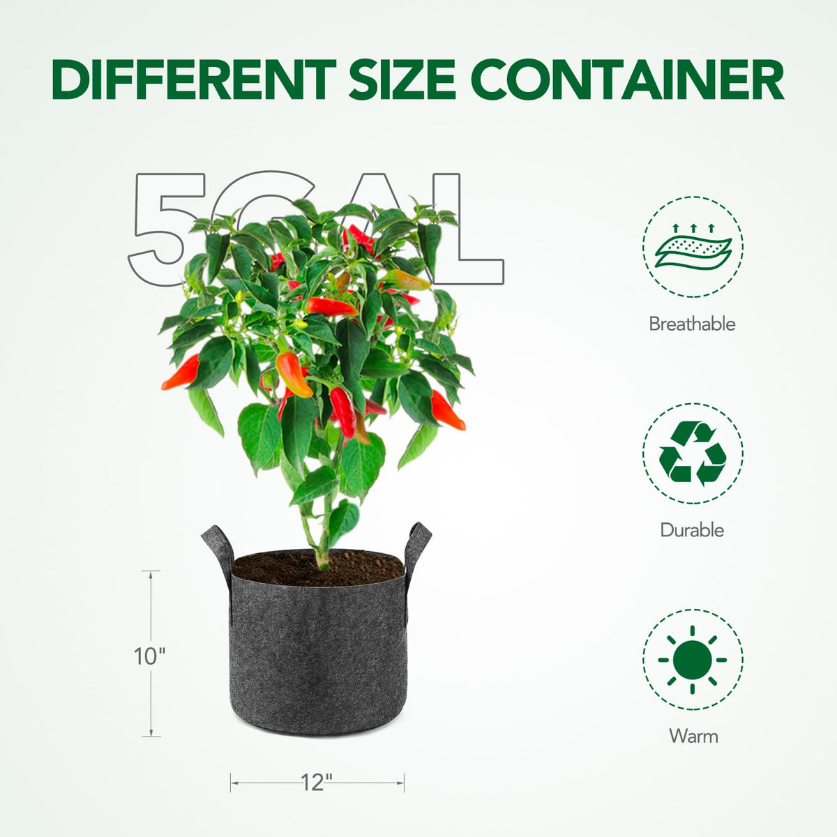 Delxo 5-gallon grow bags stacked neatly, saving space for urban gardening.
