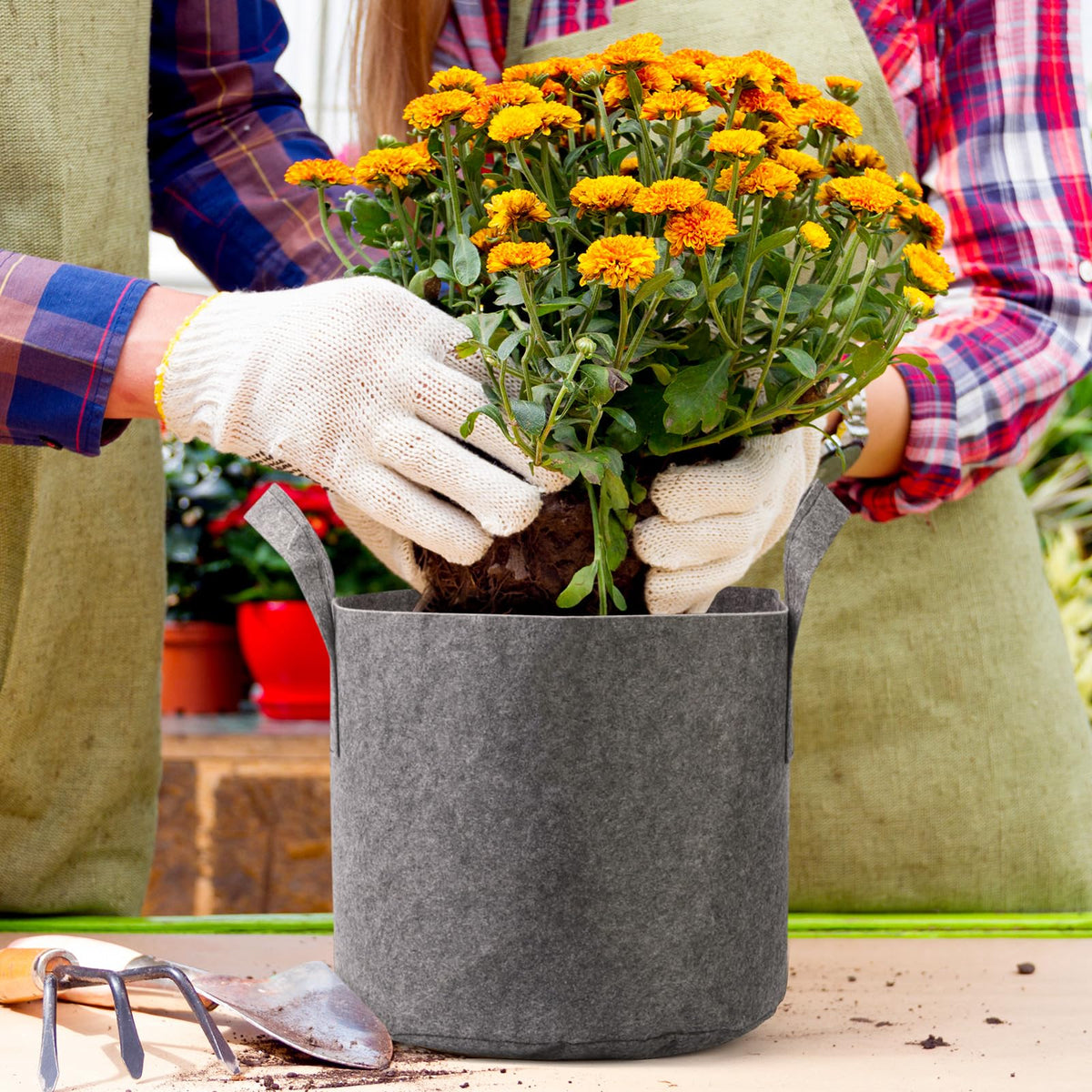 Delxo fabric pots emphasize easy mobility on balcony or patio.