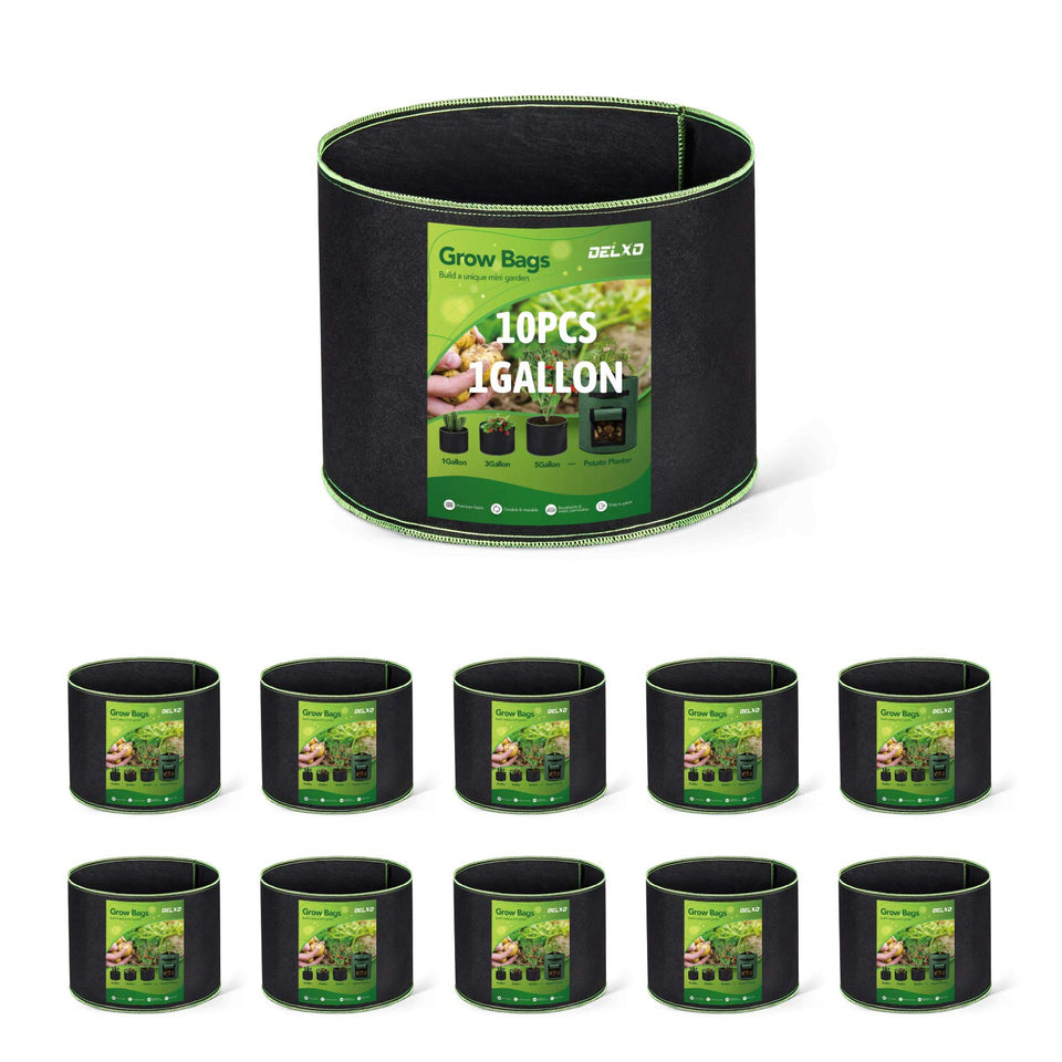 Delxo 1-gallon grow bags in a pack, ideal for small-space vegetable planting.