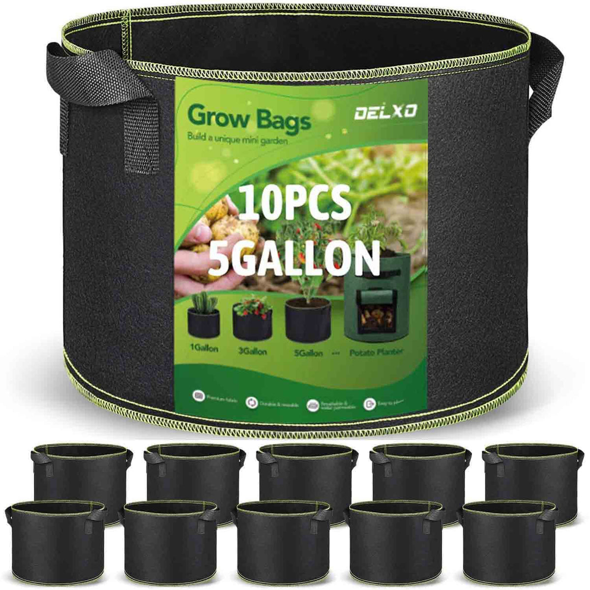 Delxo 5-gallon garden grow bag with handles for easy transport and harvest.
