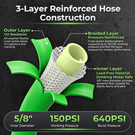 Delxo lead-free 5/8 inch hose with inner layer supports clean water flow