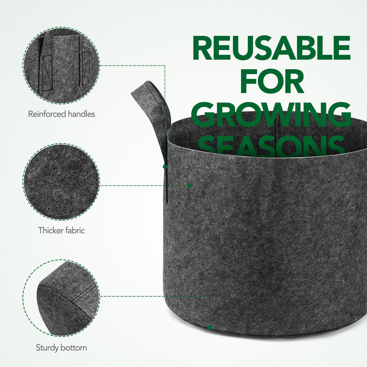 Delxo grow bags showcase garden setup for vegetables and herbs.