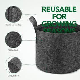 Delxo grow bags on a green bed show outdoor plant versatility.