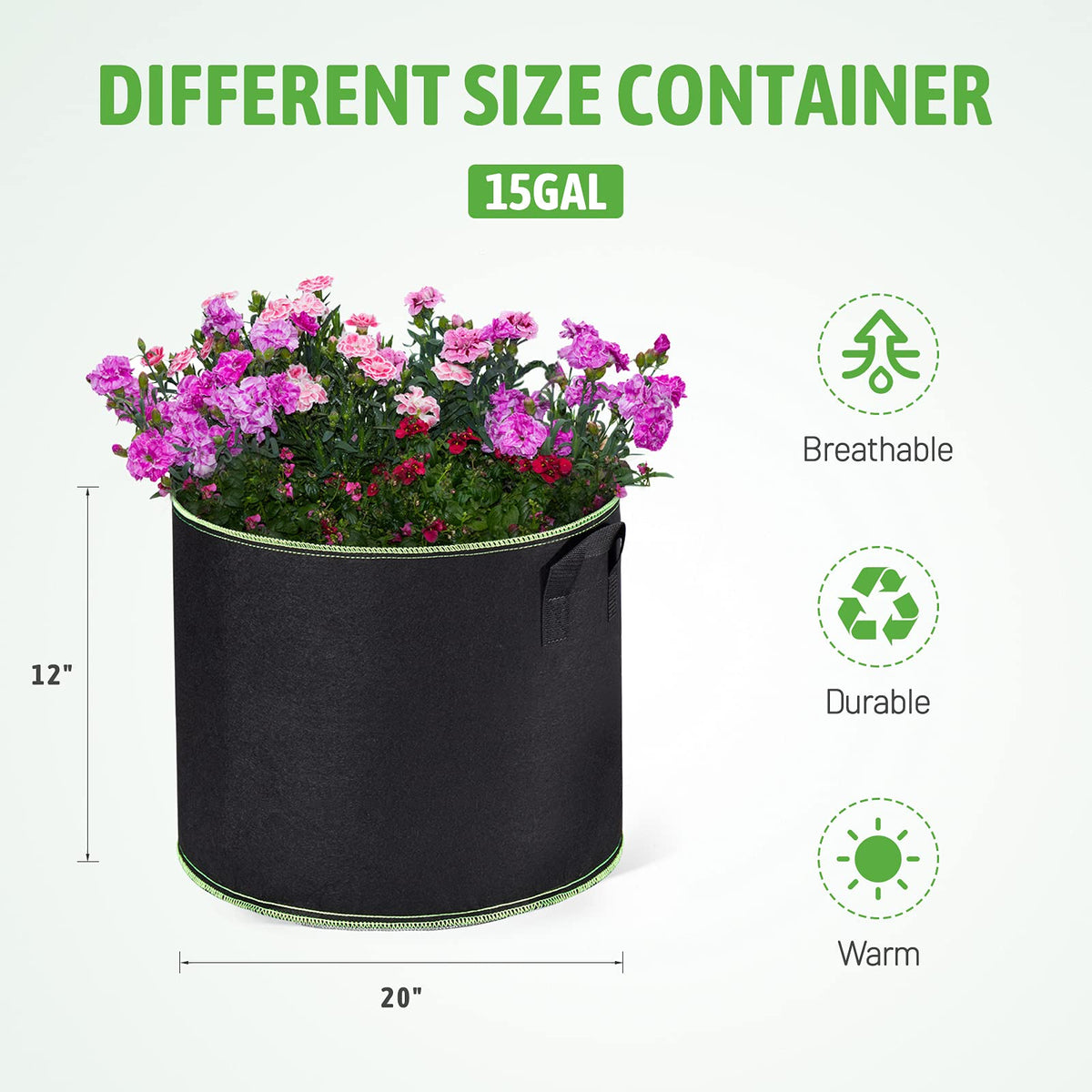 Delxo heavy-duty nonwoven grow bag 15-gallon supports versatile indoor and outdoor planting.