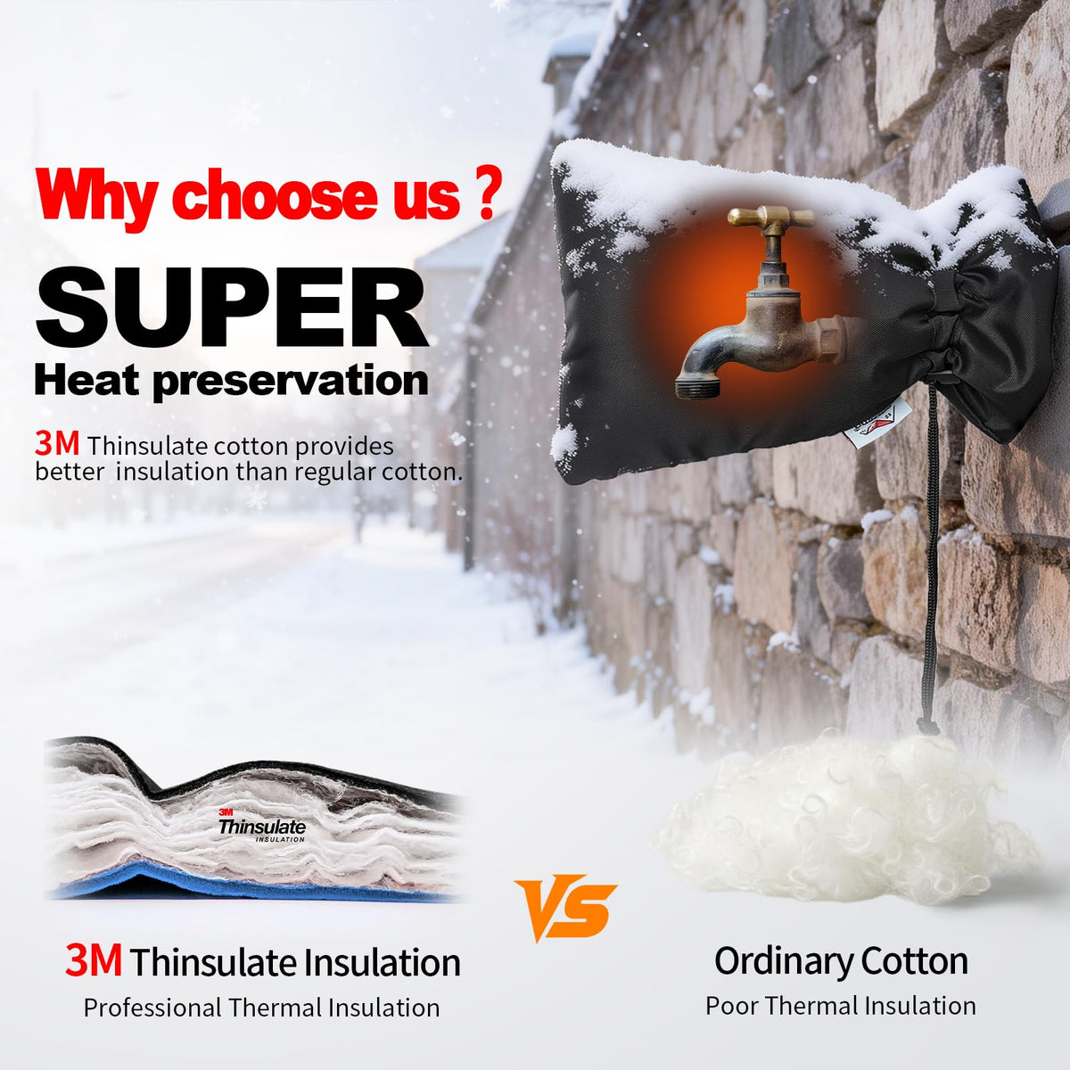 DEMEDO 3M Thinsulate insulation highlights year round outdoor faucet protection