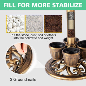Demeyad bird bath base with stakes anchors it for stable installation