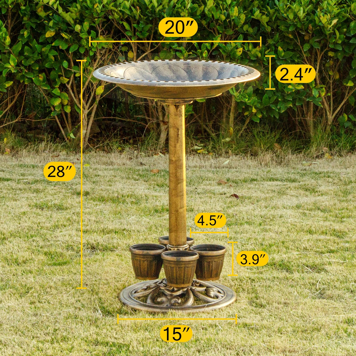 Demeyad outdoor bird bath enhances yard decor and ambiance