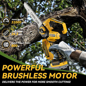 DEMIMA mini chainsaw featuring a 6-inch bar for tight-cut operations.