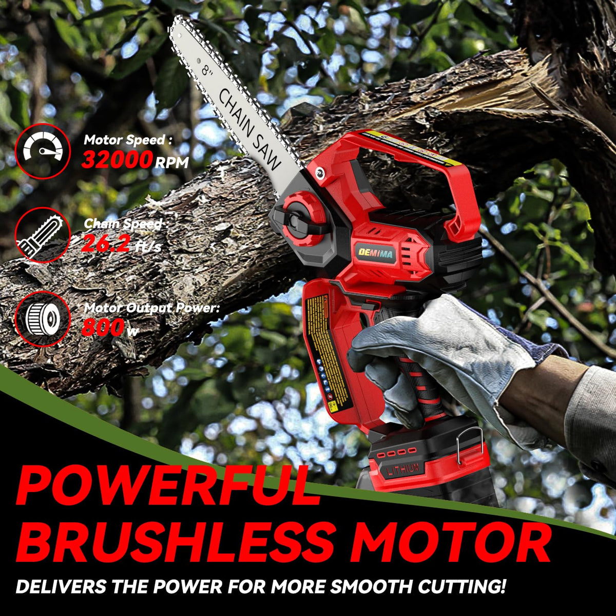 DEMIMA mini chainsaw with a 6-inch bar for precise trimming