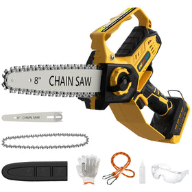 DEMIMA mini chainsaw with an 8-inch bar ready for precise pruning tasks.