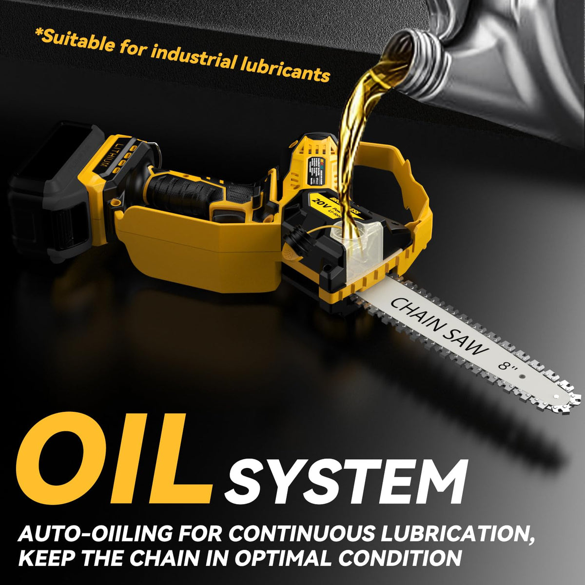 DEMIMA mini chainsaw demonstrates tool-free tensioner for quick chain adjustments.