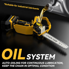 DEMIMA mini chainsaw demonstrates tool-free tensioner for quick chain adjustments.
