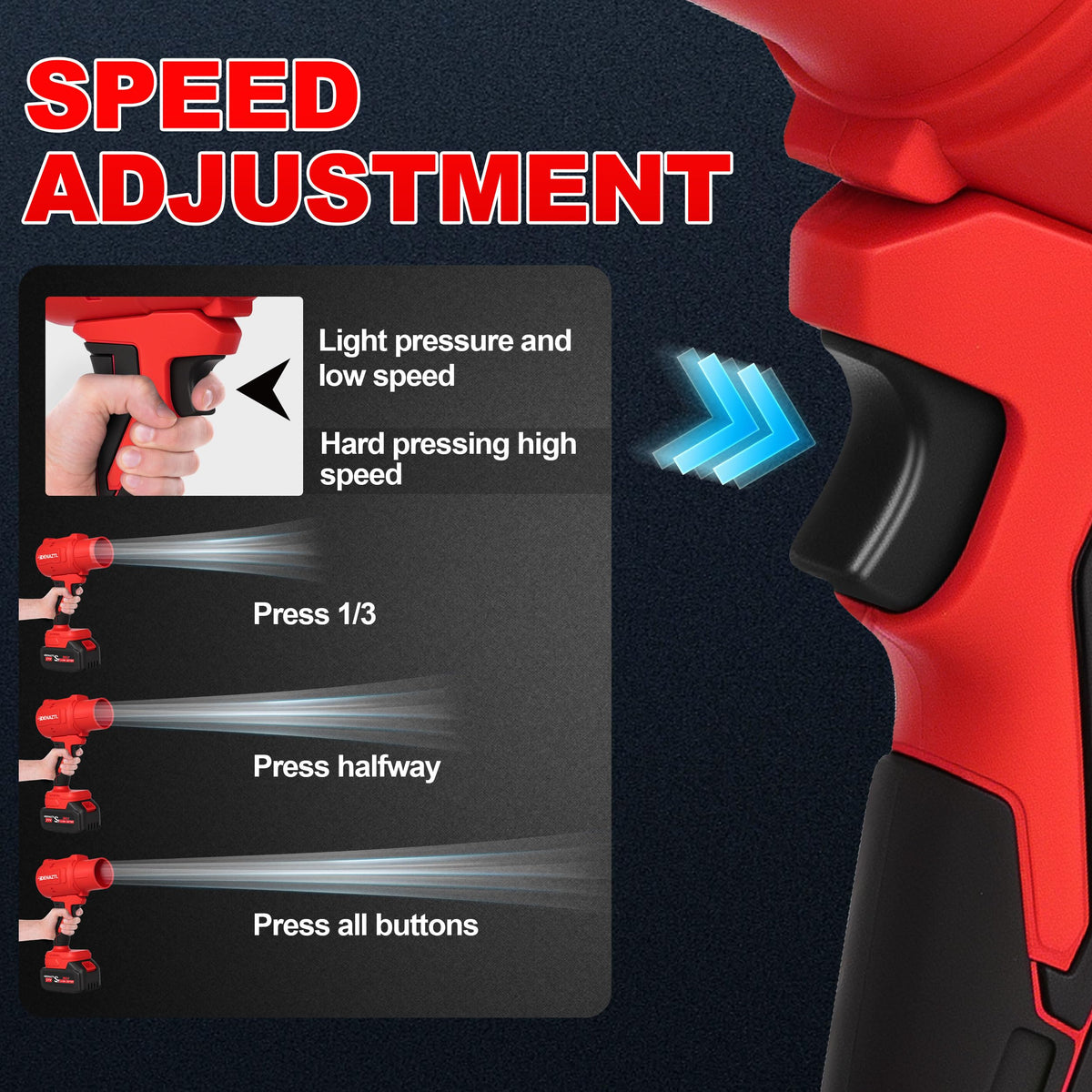 Extended nozzles attached for precise debris clearing around edges