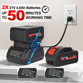Two 4.0Ah batteries with the Denaztl blower highlight extended runtime