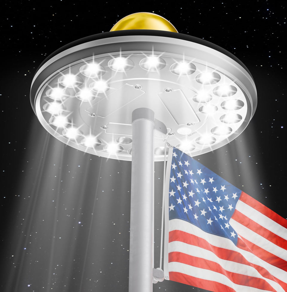 Deneve Deluxe solar flag light on top ornament enhances night visibility