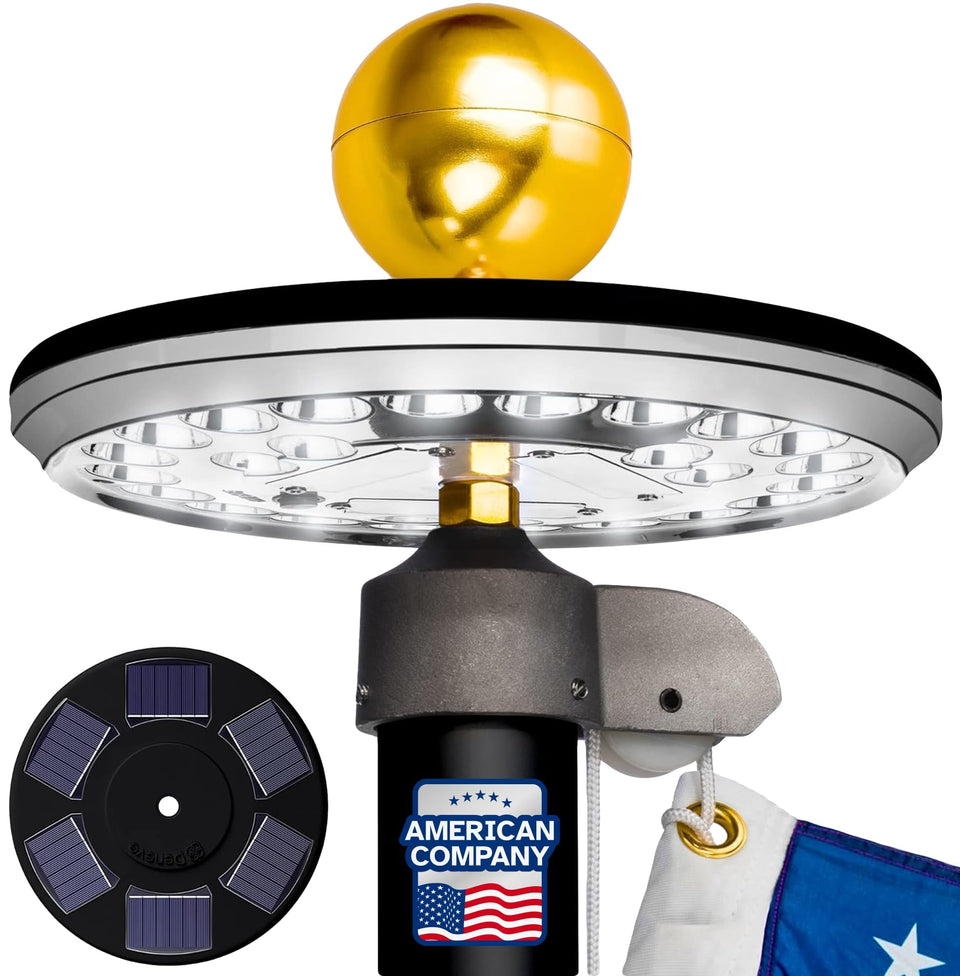 Deneve Deluxe solar flagpole lamp on a sturdy pole ensures reliable evening visibility.