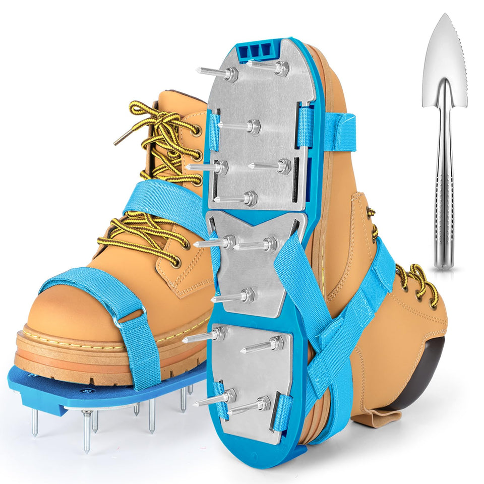 DenForste lawn aerator shoes with adjustable straps for secure fit during lawn walks.