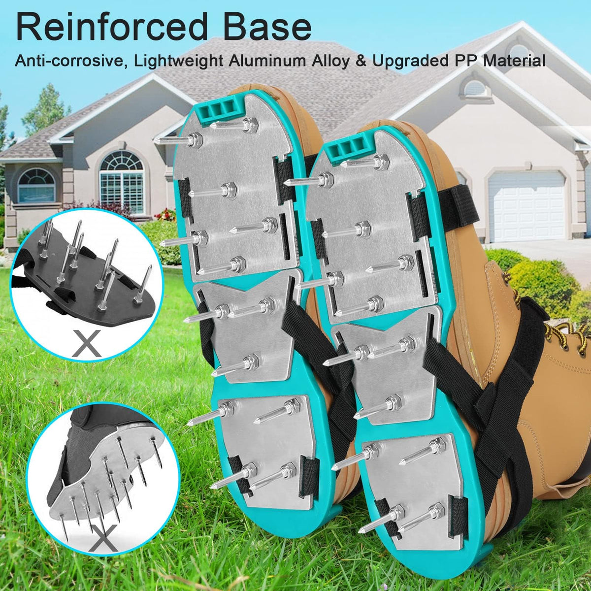 DenForste aerator shoes with aluminum-base for durable lawn use