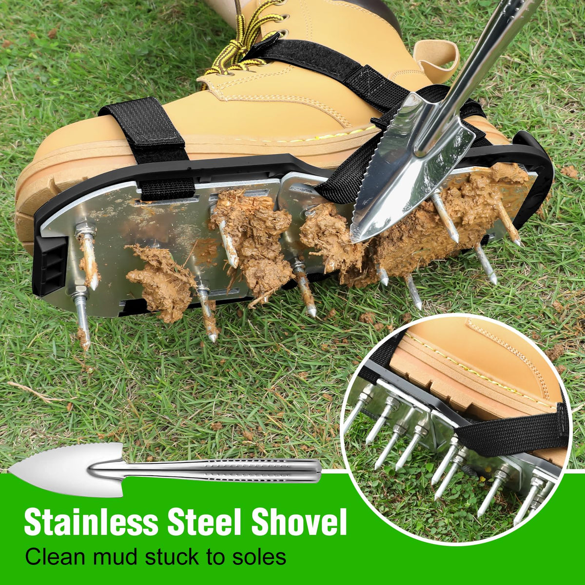 DenForste lawn aerator shoes durable aluminum alloy base for longevity.